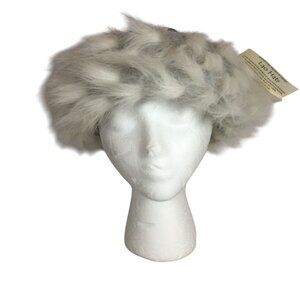 Lao Womens Winter Hat Wool Faux Fur Trim Dark Grey &amp; White